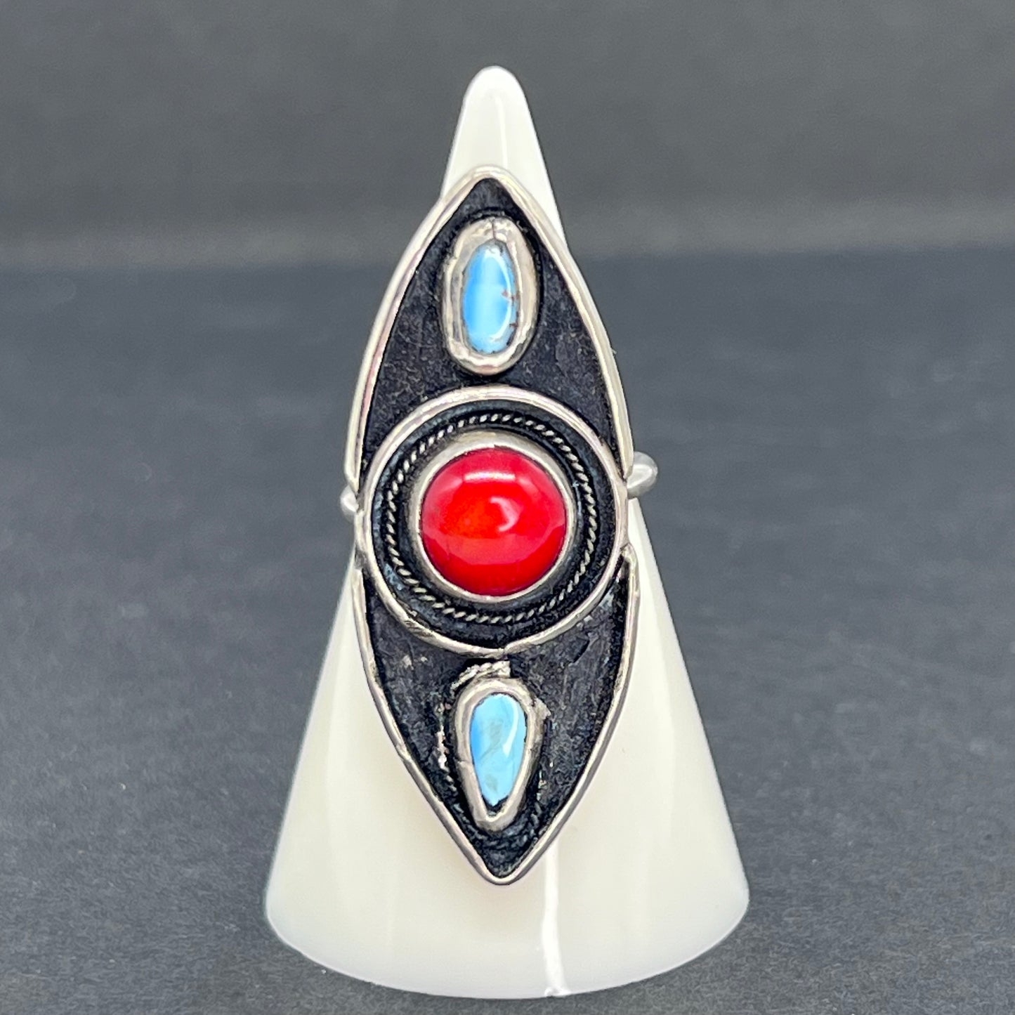 Shadowbox Coral and Turquoise ring