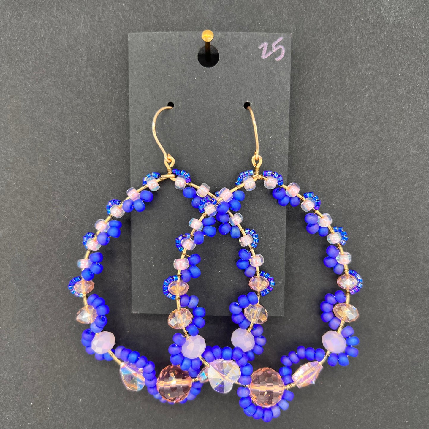 Gold, Pink, Purple Oval Hoops Earrings