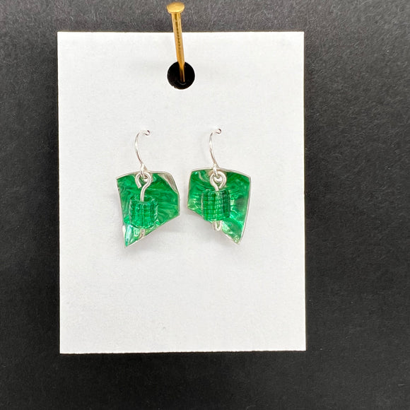 Glass Reflection Earrings-Green