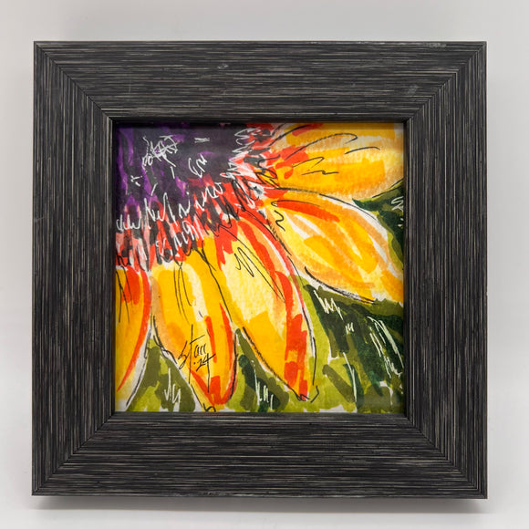 Sunflower w/ grey frame (green background)