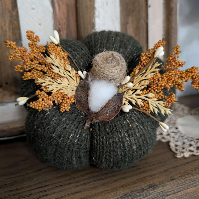 Dark Green Sweater Pumpkin with Fall Top