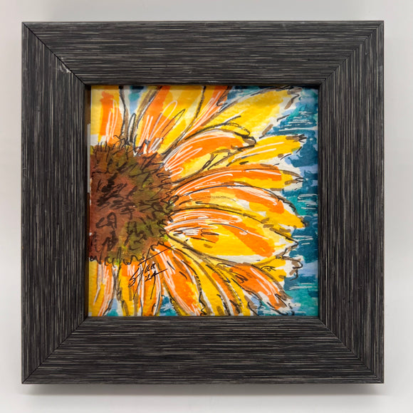 Sunflower w/ grey frame (blue background)