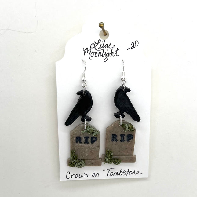 Crow on Tombstone Earrings