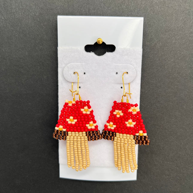 Red Mushroom Beaded Earring