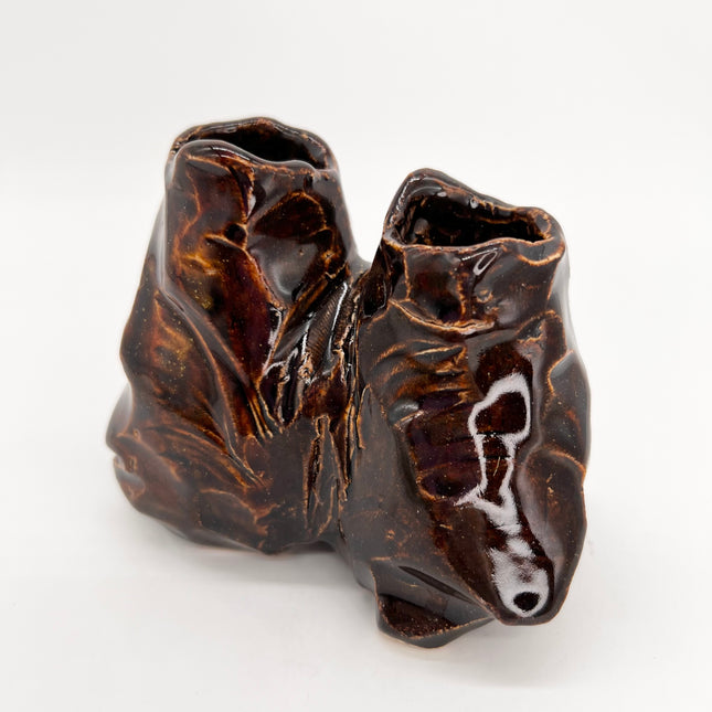 Double Spouted Brown Kurunuki Vase