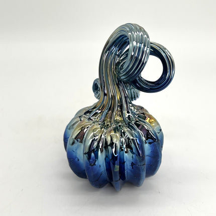 Metallic Blue Tiny Glass Pumpkin