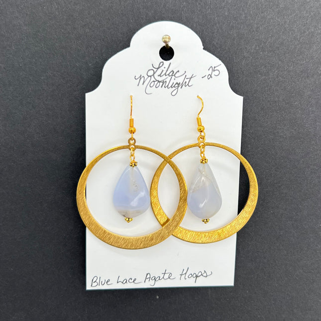 Blue Lace Agate Hoops