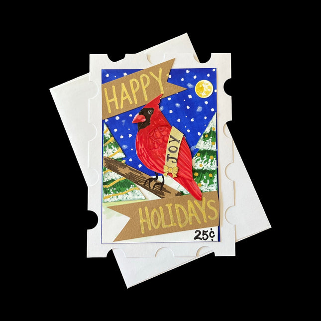 Happy Holidays Cardinal Postage Stamp Card