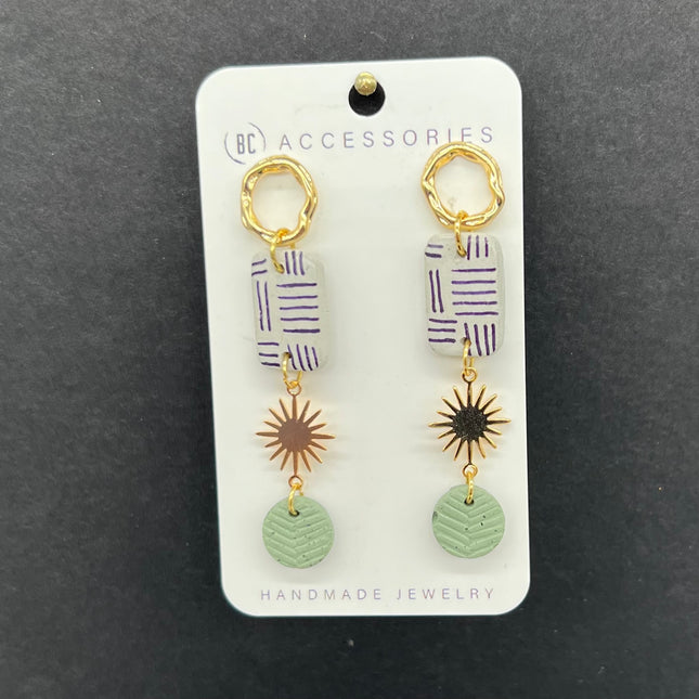 Gray w/Green Star Earrings