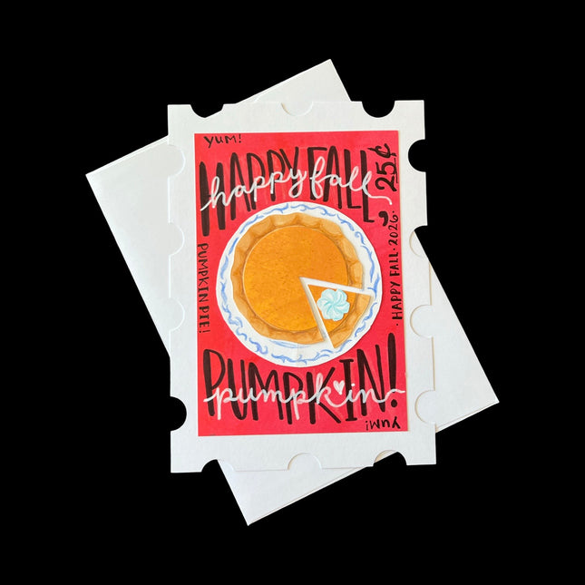 Happy Fall Pumpkin Postage Stamp Card