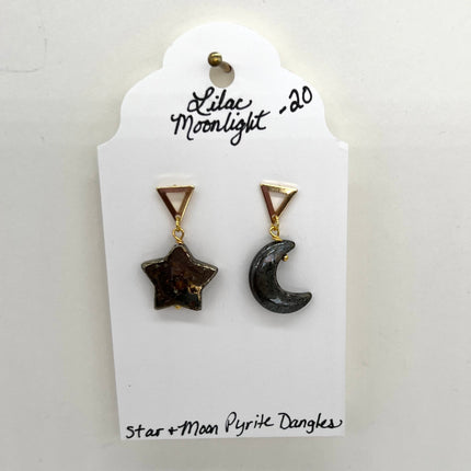 Star & Moon Pyrite Dangles