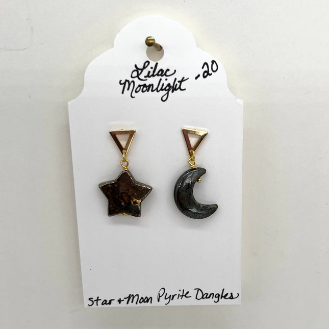Star & Moon Pyrite Dangles