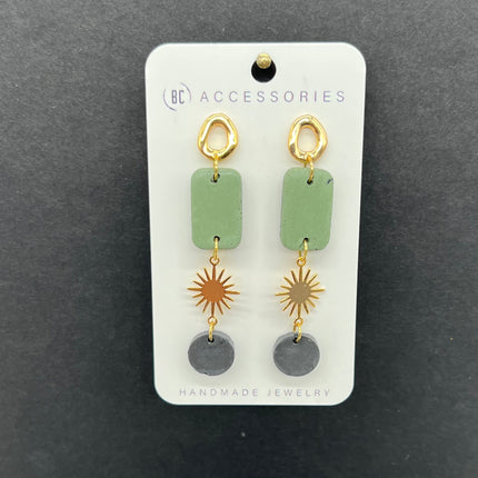 Green w/ Black Star Earrings