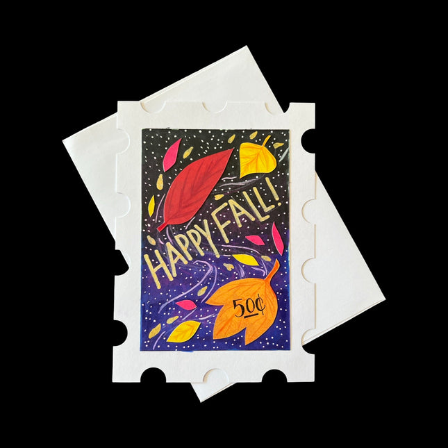 Happy Fall Leaves Postage Stamp Card