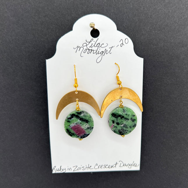 Ruby in Zoisite Crescent Dangles