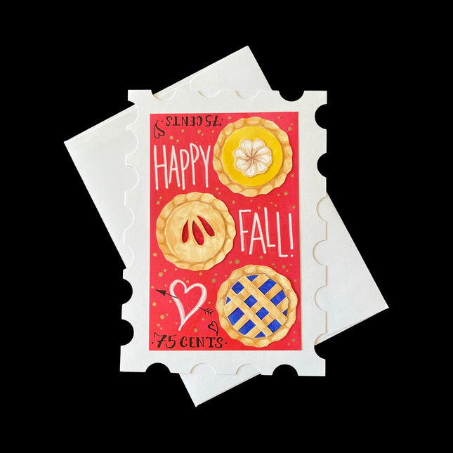 Happy Fall Pies Postage Stamp Card