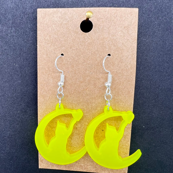 Cat and Moon Earrings-Yellow