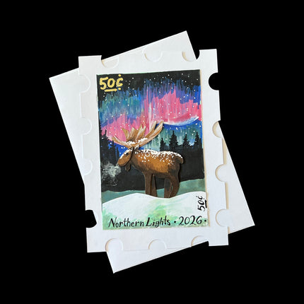 Northern Lights Postage Stamp Card