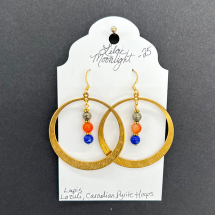 Lapis Lazuli, Carnelian, Pyrite Hoops