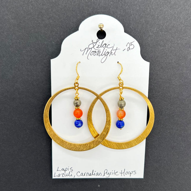 Lapis Lazuli, Carnelian, Pyrite Hoops