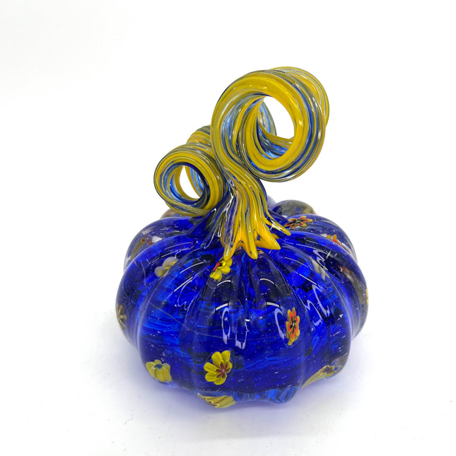 Blue Floral Pumpkin - Medium