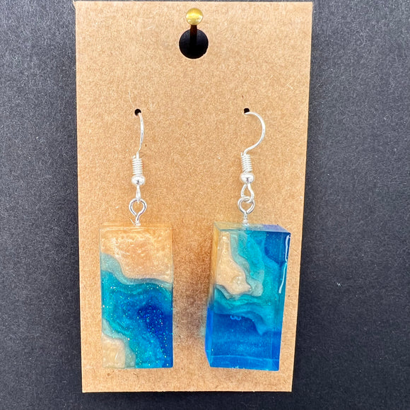Rectangle Beach Earrings-Blue/Gold