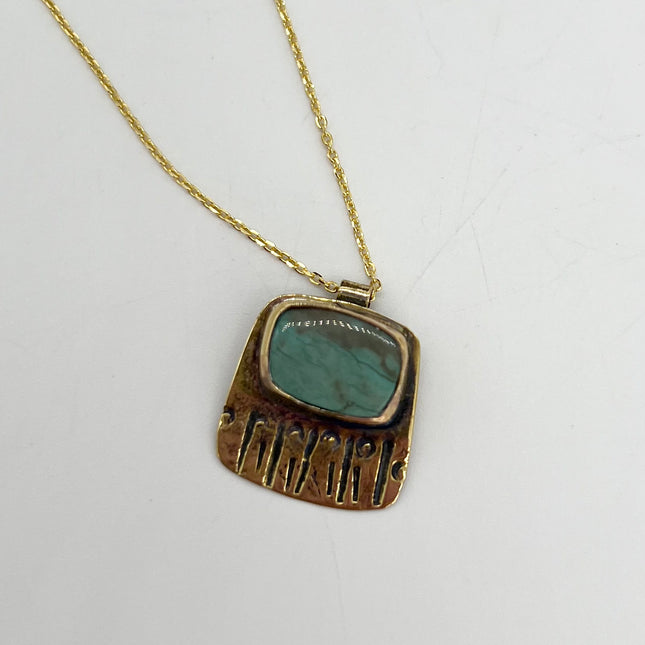 Yellow Brass Arizona Turquoise Pendant