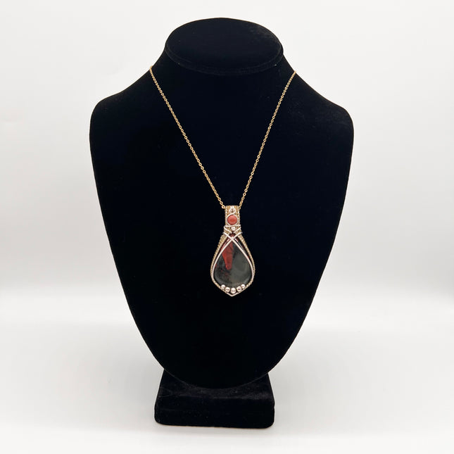 Sliver & Brass Red Jasper Necklace