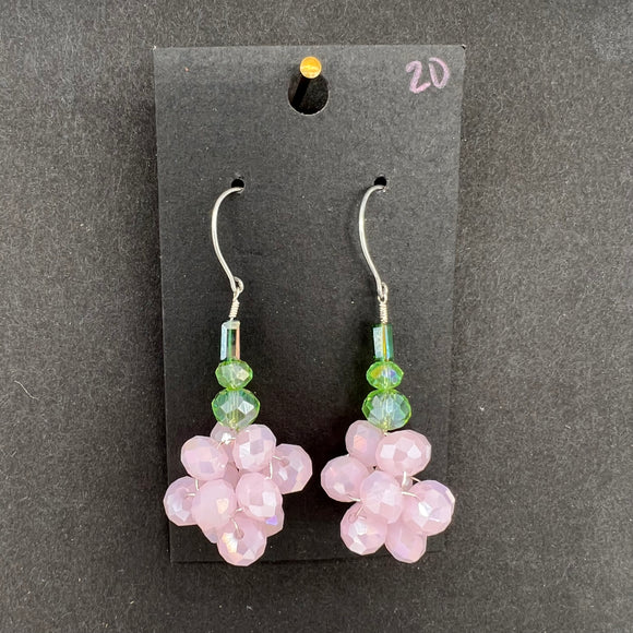 Silver Pink Cluster Earrings