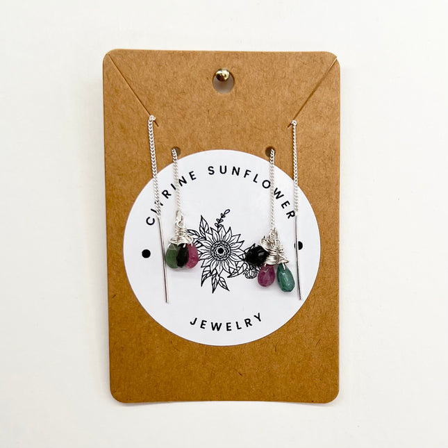 Tourmaline Wrapped Thread Earrings