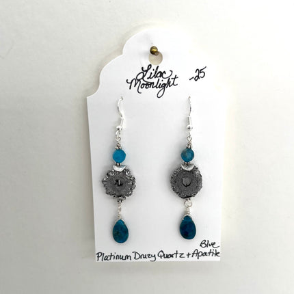 Platinum Druzy Quartz & Blue Apatite