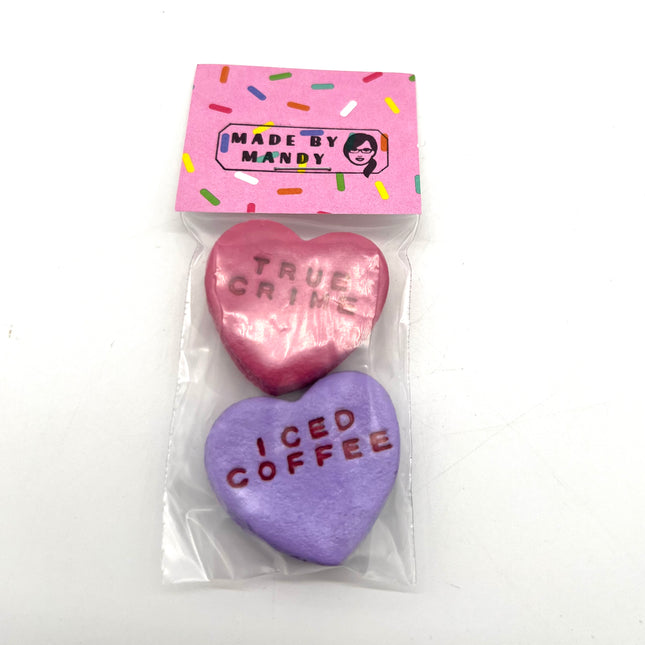 True Crime & Iced Coffee Conversational Heart Magnet Set