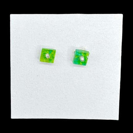 Lime Square Dot Earrings