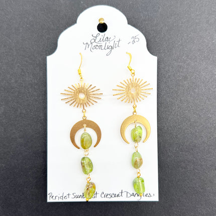 Peridot Sunburst Crescent Dangles