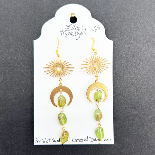 Peridot Sunburst Crescent Dangles