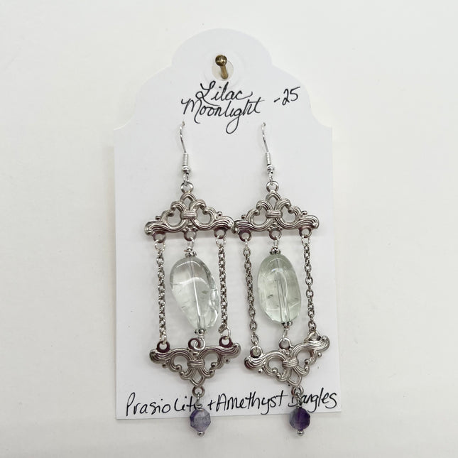 Prasiolite & Amethyst Dangles