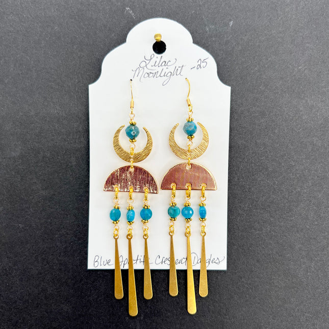 Blue Apatite Crescent Dangles