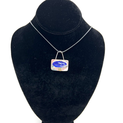 Oval Lapis W/ Brass Accent Necklace