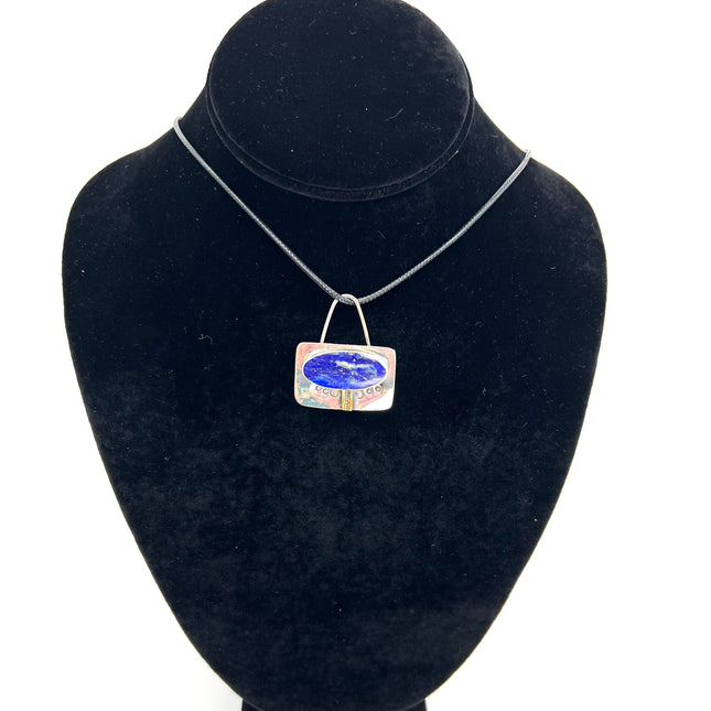 Oval Lapis W/ Brass Accent Necklace