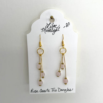Rose Quartz Trio Dangles