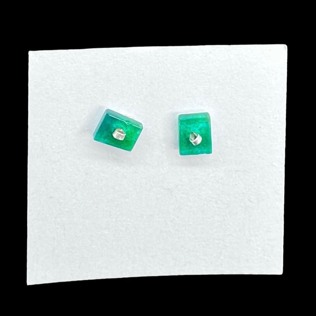 Green Square Dot Earrings