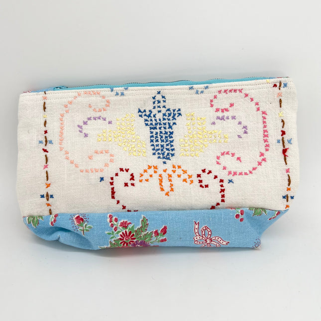 Yellow & Blue Flowers Vintage Linen Bag