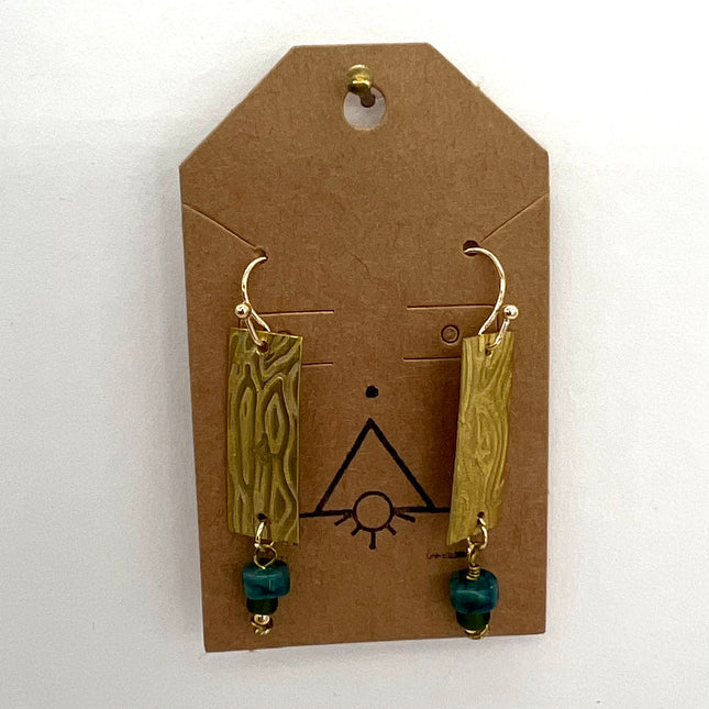 Dyed Agate Textured Brass Earrings