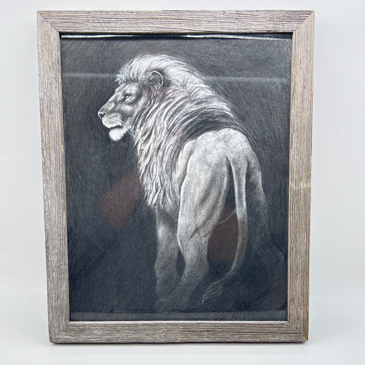 Black and White Lion in Grey Frame