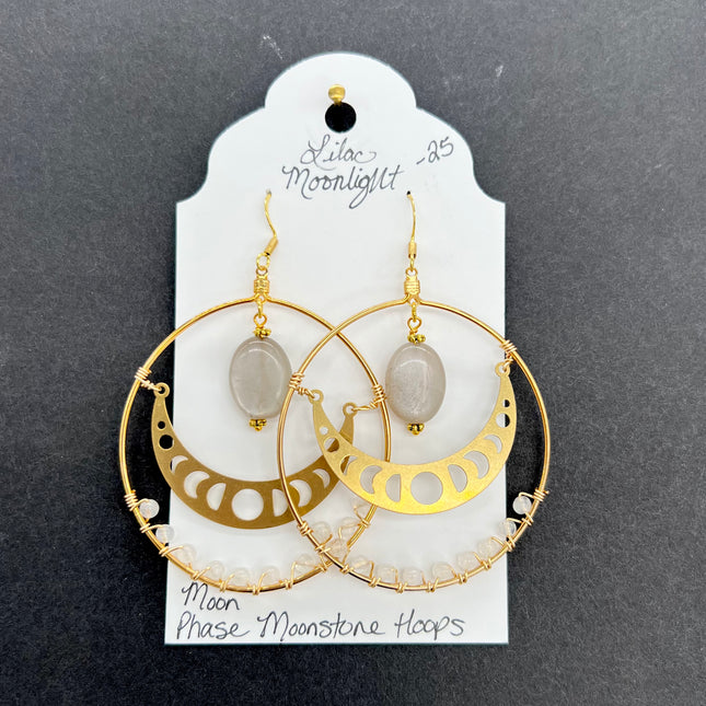Moon Phase Moonstone Hoops