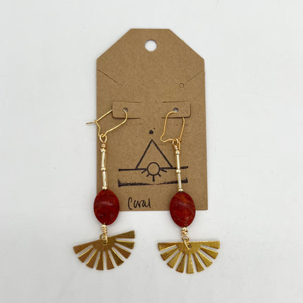 Coral with Fan Dangle Earrings