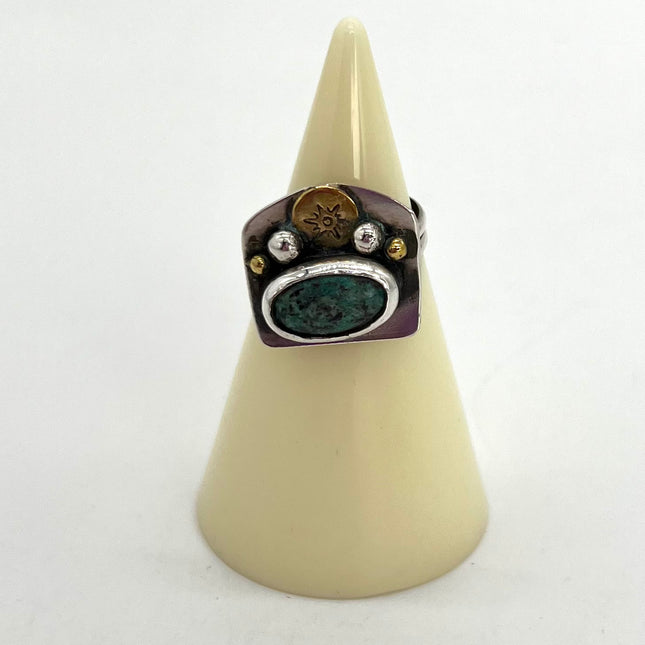 Oval Chrysocolla & Sun ring 7