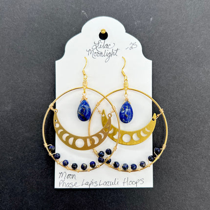 Moon Phase Lapis Lazuli Hoops