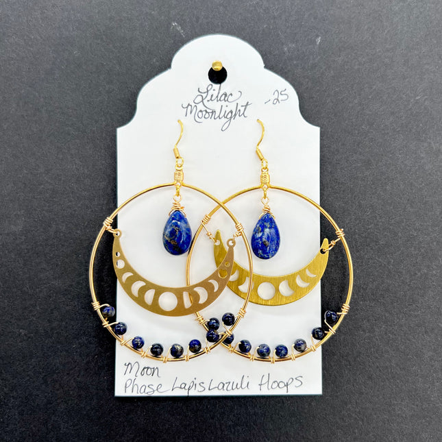 Moon Phase Lapis Lazuli Hoops