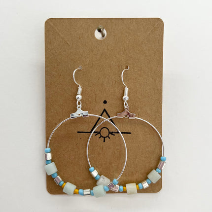 Amazonite with Blue, Silver, &  Yellow Earrings